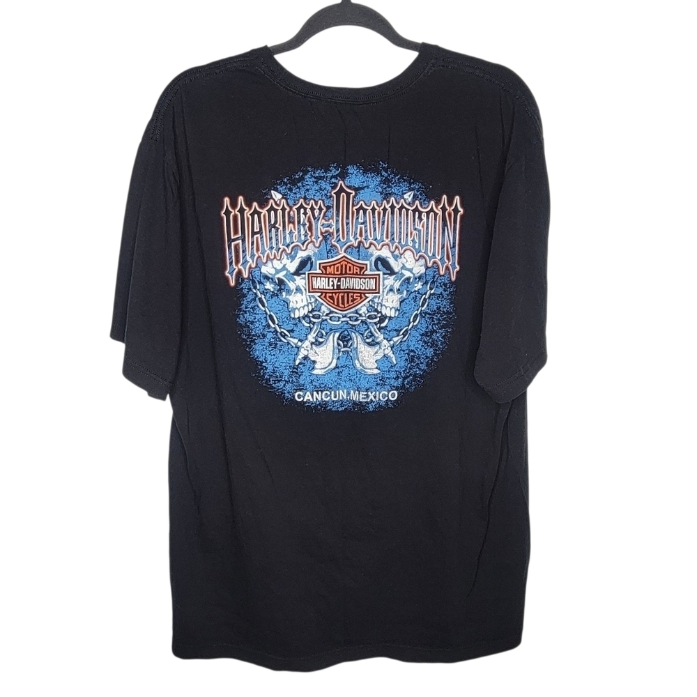 Harley Davidson Cancun Mexico Skulls Graphic T-Shirt Size XL in Black